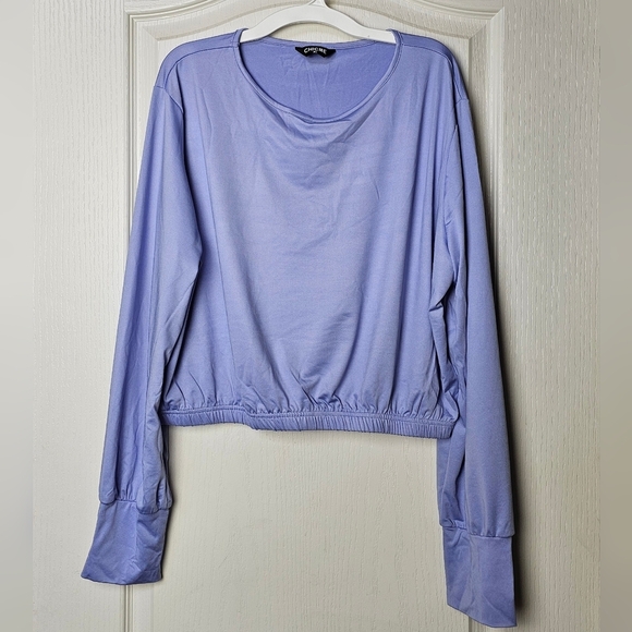 CHICME Womens 2pc Long Sleeve Top, Chain Print Color Block Skirt, Purple & White - Picture 2 of 11